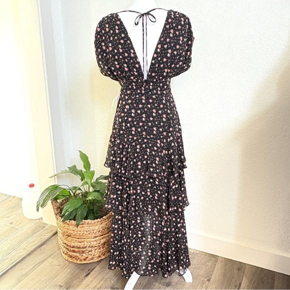 WAYF New Black Floral Tiered Maxi Dress S - Picture 4 of 16